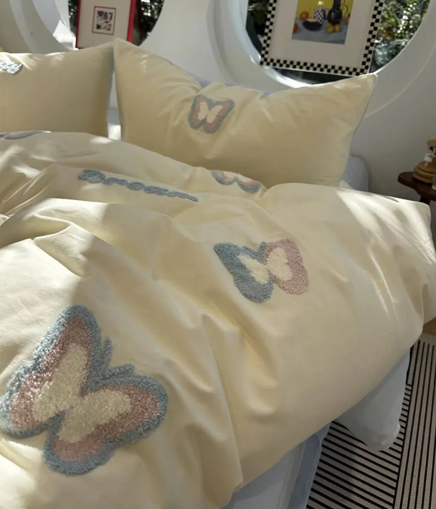 YOUMIKA  -  Romantic towel embroidery butterfly beding set 1.5 1.8 2.0,full queen king cotton home textile bed sheet pillow case quilt cover