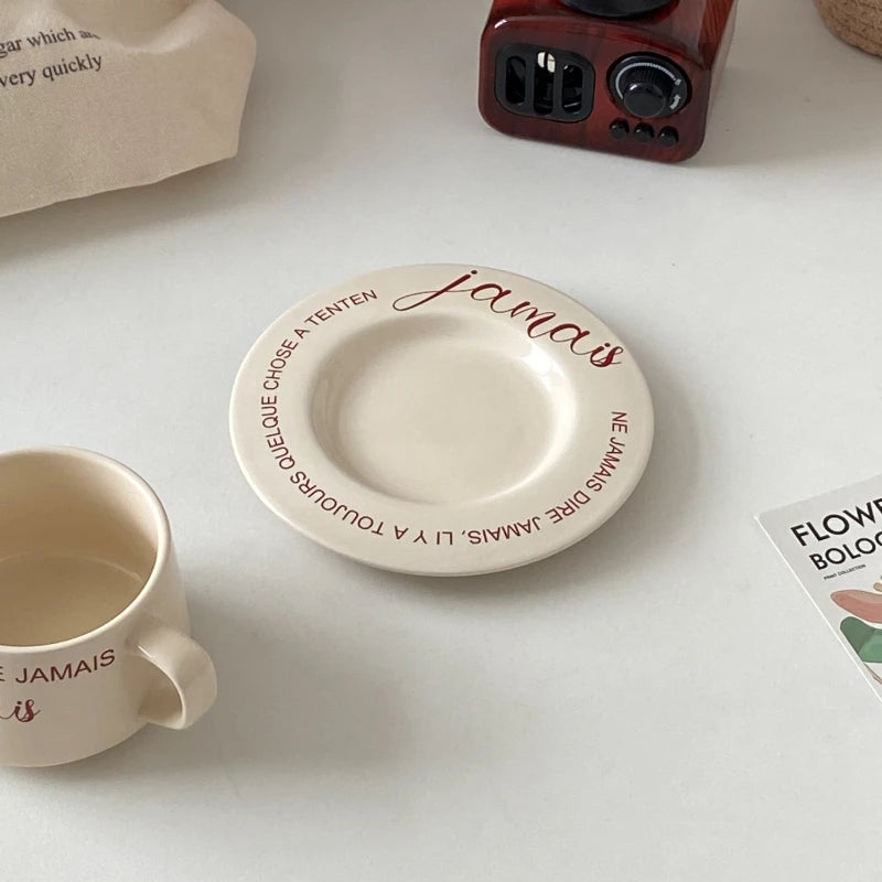 YOUMIKA  -  Vintage French English Alphabet Coffee Cup Gift Box Afternoon Tea Set Tea Set Cup Plate Set with Handheld Cup