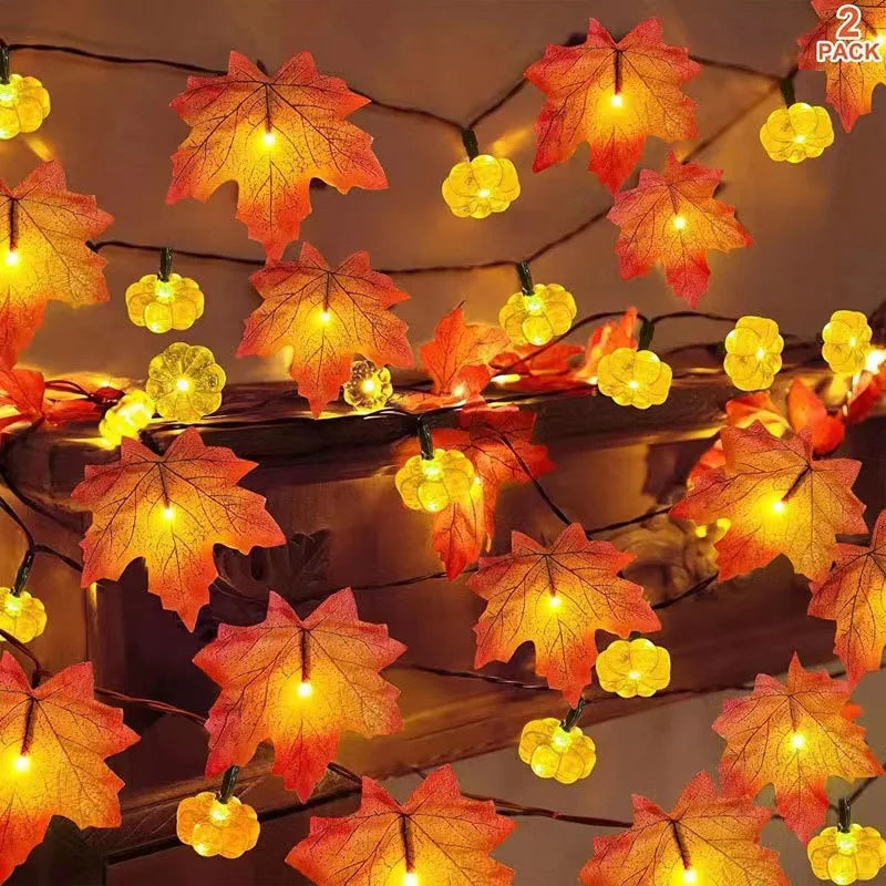 YOUMIKA  -  Artificial Autumn Maple Leaves Pumpkin Garland LED Fairy String Light Christmas Thanksgiving Decoration DIY Halloween Party Home