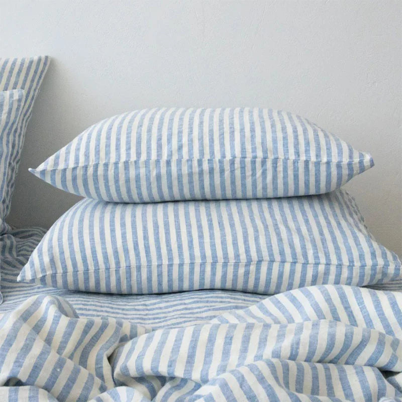 YOUMIKA  -  Striped Button Pillowcase 100% Linen Accent Standard Size Softness Bed Pillow Case Cover for Hot Sleepers Farmhouse Home Bedding