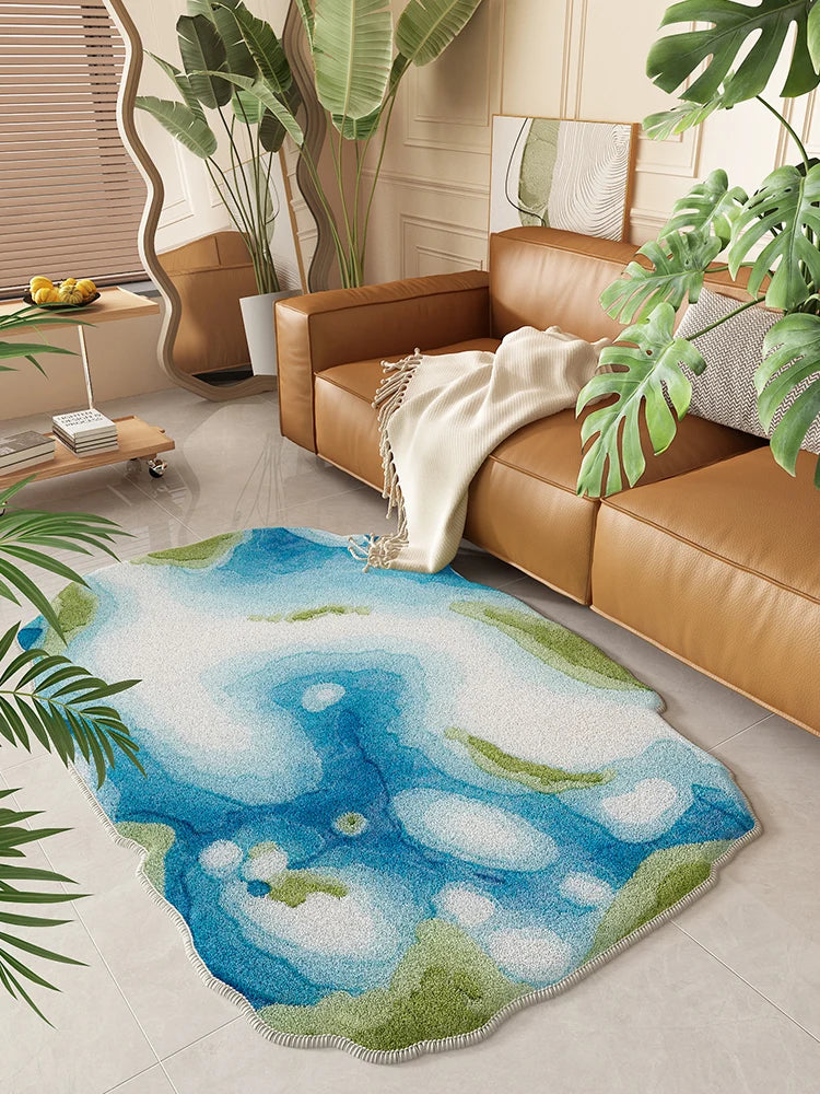 YOUMIKA  -  Light Luxury Carpets for Living Room Home Irregular Plush Floor Mat Plant Pattern Bedroom Decor Carpet Fluffy Soft Cloakroom Rug