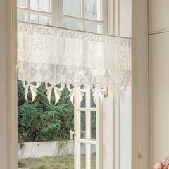 YOUMIKA  -  Lace Sheer Valance Curtain White Mesh Window Kitchen Valance Embroidery Floral Voile Curtain Tiers for Kitchen Dinning Bathroom