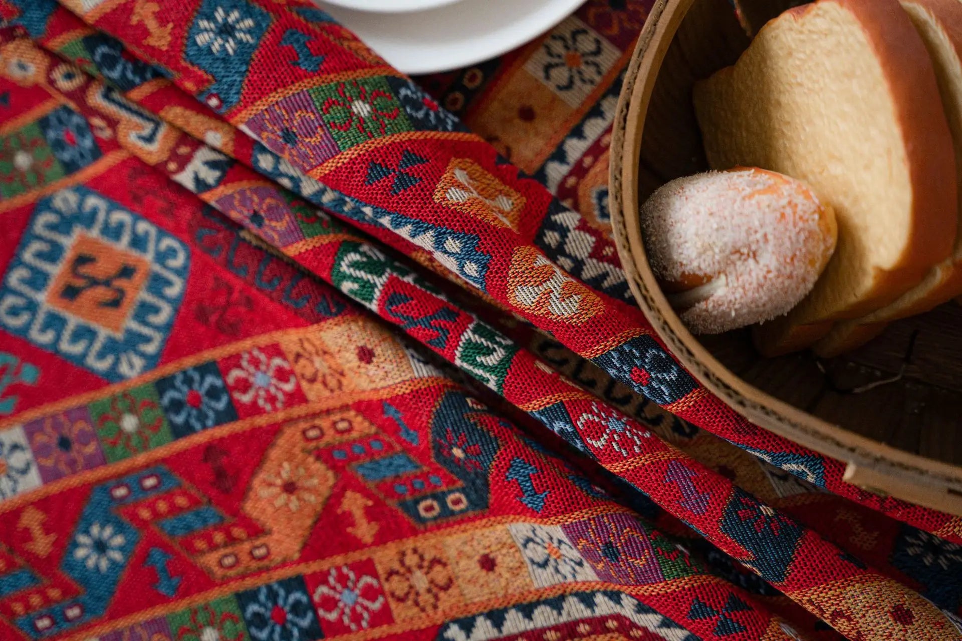 YOUMIKA  -  Cotton Linen Red Seal Tablecloth, Beige Tassels, Tablecover, American Rural Styles, Nation, Bohemian Style