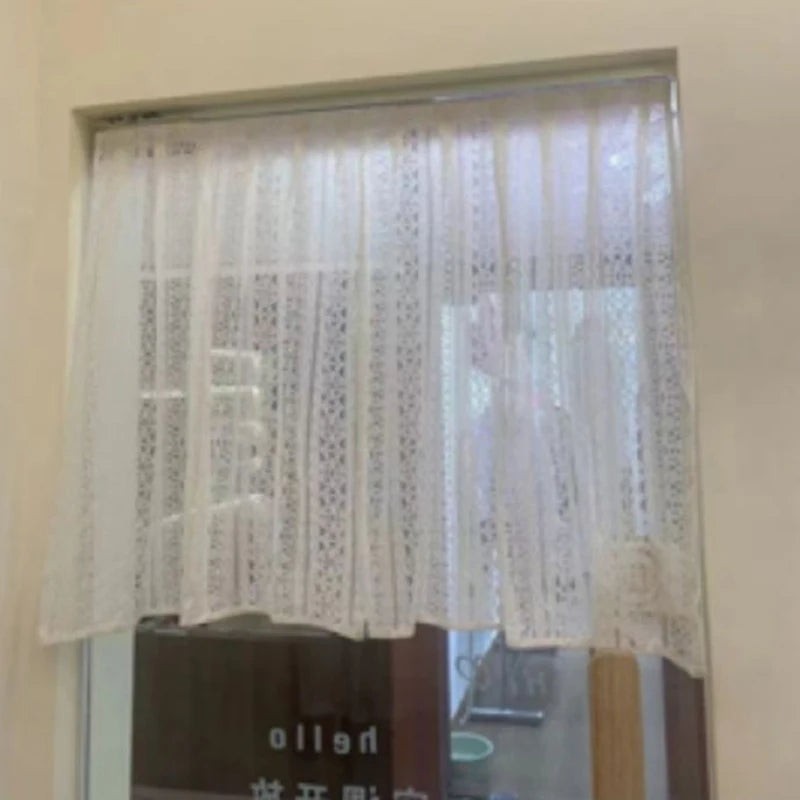 YOUMIKA  -  Boho Sheer Curtains Valance Crochet Lace Knitted Short Farmhouse Window Curtains Rod Pocket for Kitchen Cafe and Home Decoration