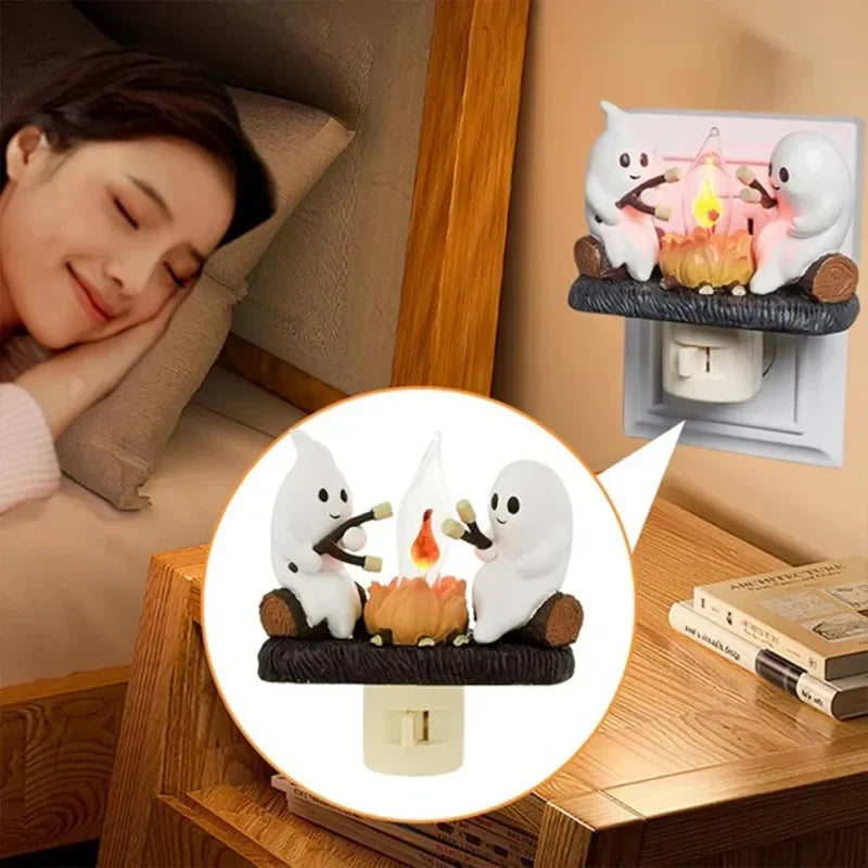 YOUMIKA  -  Ghost Campfire Flickering Night Light EU/US/UK Plug in 2024 New Funny Cute Chost Lamp for Kids Room Halloween Party Decorations