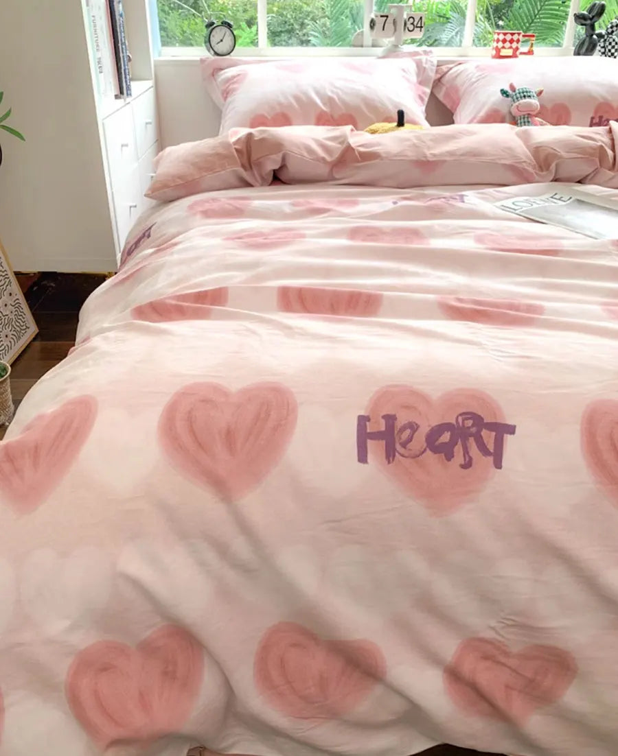 YOUMIKA  -  Fashion modern sweet pink heart bedding set,full queen king warm kawaii cotton home textile bed sheet pillow case quilt cover