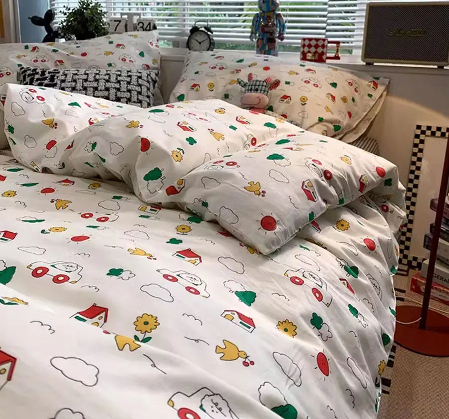 YOUMIKA  -  Cute cartoon car tree house bed set 1.2 1.5 1.8 2.0,twin full queen King cotton home textile bed sheet pillow case duvet cover