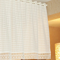 YOUMIKA  -  Lace Window Valance Square Lattice Short Curtains for Window & Living Room Sheer White Cafe Curtain Christmas Valance Home Decor