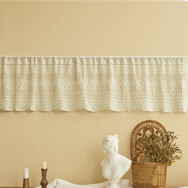 YOUMIKA  -  Rustic Crochet Curtain Valance, Vintage Lace Curtains, Rod Pocket, Hollow Sheer for Cafe, Kitchen Window, Living Room Dividers