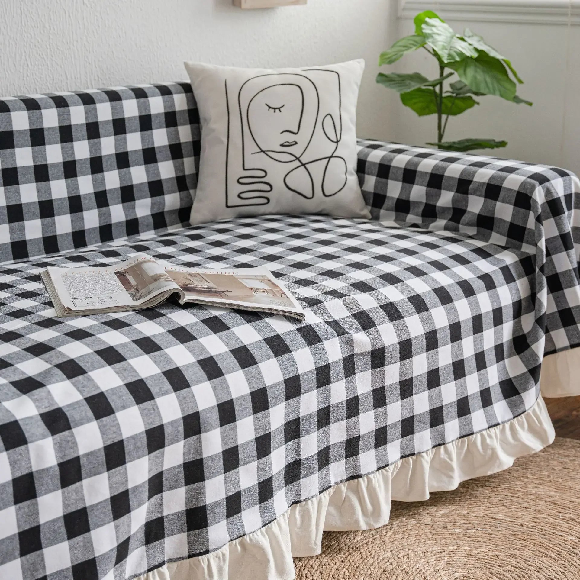 YOUMIKA  -  Black White Cotton Sofa Cover Blanket Sofa Towel for Living Room Furniture Decor Tapestry Couch Cover for Sofas