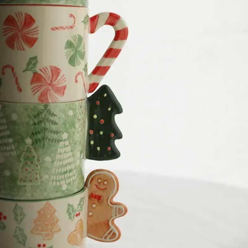 YOUMIKA  -  Christmas Hand-painted Gingerbread Man Ceramic Mug  Coffee Mug Mugs Coffee Cups