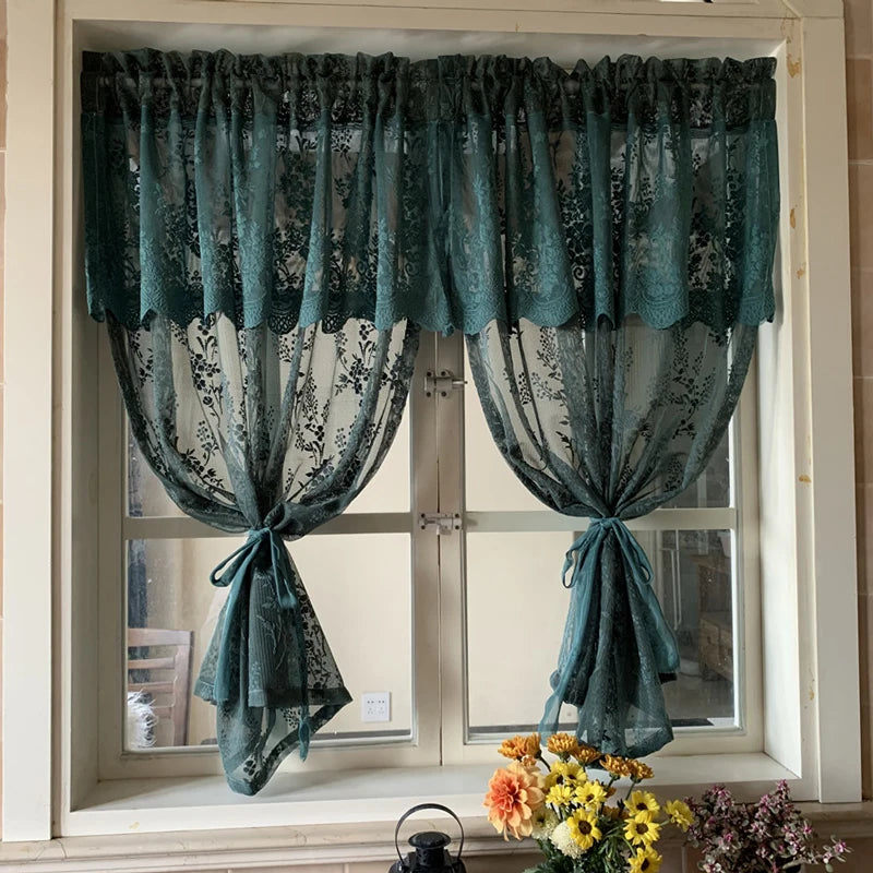 YOUMIKA  -  Romantic Floral Curtain Kitchen Short Sheer Curtains for Bathroom Window Dining Room Cafe Balcony Rod Pocket Voile Tulle 1 Piece