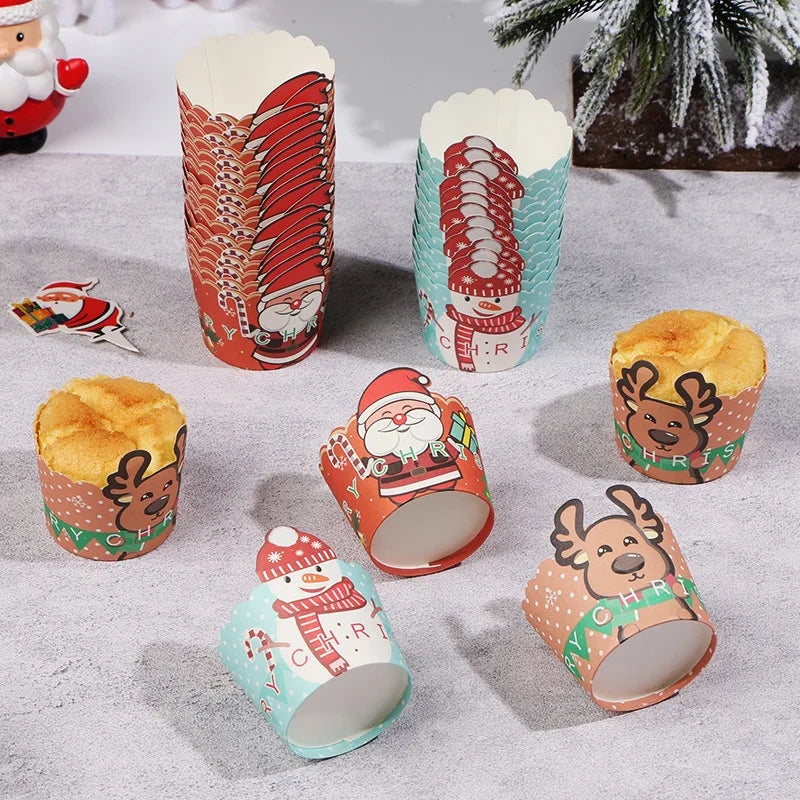 YOUMIKA  -  20Pcs Christmas Cupcake Linner Cartoon Santa Claus Muffin Paper Cups 2024 Christmas Party Cake Decoration Supplies Kids Favors