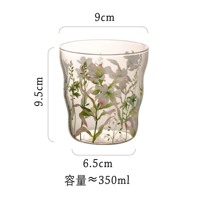 YOUMIKA  -  Floral Glass 2pcs Flower High Temperature Resistant Glass Water Cup Coffee Cup Holiday Gift Kitchen Drinking Breakfast Milk Mug