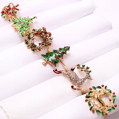 YOUMIKA  -  6PCS Christmas Tree Napkin Ring,Festiva Table Napkin Buckle,Diamond Deer Crafts Holder Handmade Party Dinner Supplies Decorative