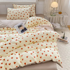 YOUMIKA  -  High Quality Ins Duvet Cover Set Pillowcase Flat Sheet No Filler Red Heart Girls Kids Twin Queen Size Bed Linens Home Decor