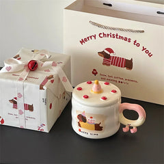 YOUMIKA  -  Birthday Gift Box Coffee Cup Cartoon Ilustration Underglaze Color Creative Cake with Lid Ceramic Water Cup Couple