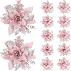 YOUMIKA  -  5pcs 14.5cm Glitter Artifical Christmas Flowers Mreey Christmas Tree Decoration Happy New Year Ornaments Xmas Fake Flowers natal