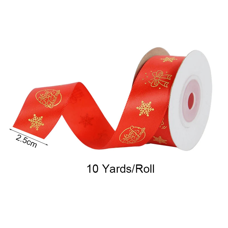 YOUMIKA  -  10Yards 25mm Christmas Polyester Ribbon Merry Christmas Decoration DIY Cake Bouquet Gift Box Packaging New Year Party Supplies