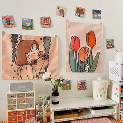 YOUMIKA  -  Wall Tapestry Kawaii Room Decor Background Hanging Cloth Bedroom Wall Decoration Bedspread Girl Room Decor Tapestry 32x40cm