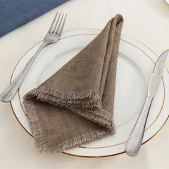 YOUMIKA  -  Ramie Linen Napkins with Fringe, Delicate Handmade Cloth, French Napkin, Dinner Party, Wedding Decor, 30x50cm, 12x20Inch, 4Pcs