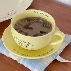 YOUMIKA  -  Retro Milk Yellow French Coffee Cup Plate Breakfast Cup Ceramic Tableware Afternoon Tea Cup