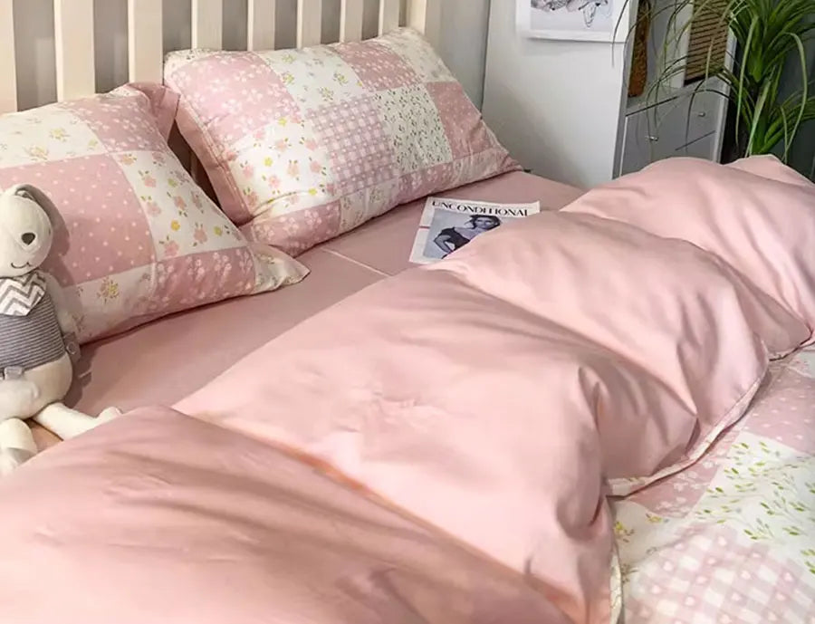 YOUMIKA  -  Romantic sweet pastoral flower pink bedding set,full queen King french floral home textile bed sheet pillow case duvet cover