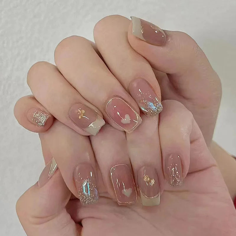 YOUMIKA  -  24PcsGlitter Fake Nails Long Ballet False Nails with Colorful Rhinestone Design French Press on Nails Full Cover Nail Tips