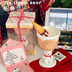 YOUMIKA  -  Red Scarf Bear Tall Cup Birthday Gift Ice Cream Cup Ceramic Water Cup Girl's Companion Gift