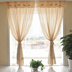 YOUMIKA  -  Cotton Semi-blackout Curtains with Valance for Living Room Bedroom Pastoral Olive Branches Embroidered Beige Window Drapes