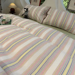 YOUMIKA  -  Fashion Dopamine Colorful Stripe Bedding Set,twin Full Queen King Yellow Cotton Home Textile Bed Sheet Pillow Case Quilt Cover