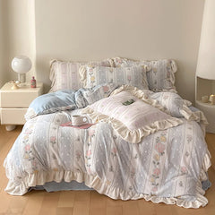 YOUMIKA  -  New Winter Rose Velvet Bedding Set Romantic Lace Ruffles Comforter Sets Fluffy Milk Velvet Duvet Cover Set Eldense Bed Sheet