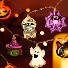 YOUMIKA  -  Halloween LED String Lights Pumpkin Ghost Spider Web Hanging Lamp Halloween Party Home Indoor Outdoor Decoration Battery Powered