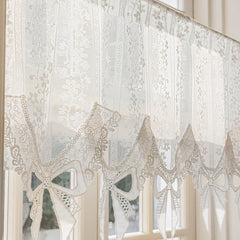 YOUMIKA  -  Lace Sheer Valance Curtain White Mesh Window Kitchen Valance Embroidery Floral Voile Curtain Tiers for Kitchen Dinning Bathroom