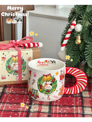 YOUMIKA  -  Christmas Cat Ceramic Mug Underglaze Breakfast Milk Water Cup Christmas Day Winter Gift Cup