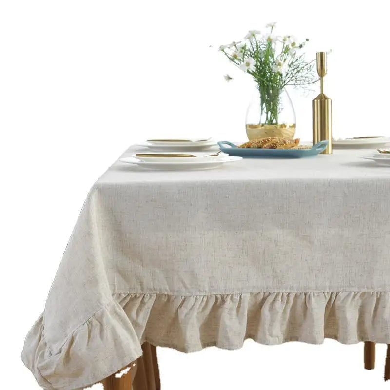 YOUMIKA  -  Linen Cotton Tablecloth for Party Decoration, Monochromatic Table Cover, Lotus Leaf Side Table Cloth, Dining Table Cover Dining