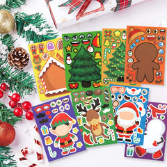 YOUMIKA  -  8/16Sheets Christmas Puzzle Stickers Santa Snowman Xmas Tree Make a Face Sticker Kids New Year Party Favors Toy Gift Decoration