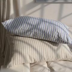 YOUMIKA  -  Striped Button Pillowcase 100% Linen Accent Standard Size Softness Bed Pillow Case Cover for Hot Sleepers Farmhouse Home Bedding