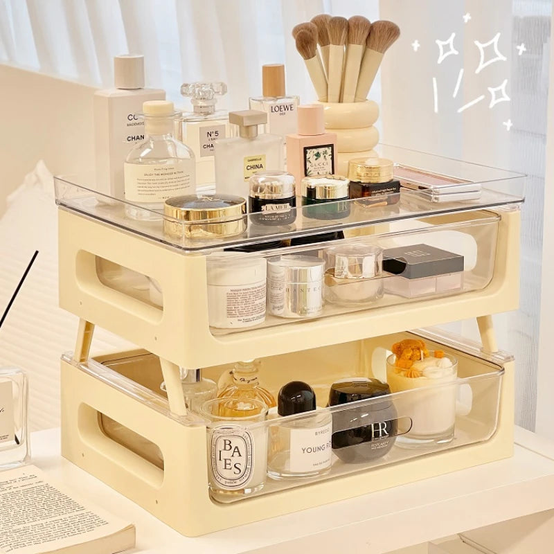 YOUMIKA  -  Desktop Stacking Storage Box Cosmetics Storage Rack Office Workstation A4 Paper Storage Rack Cup Holder Transparent Drawer Boxes