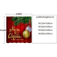 YOUMIKA  -  Merry Christmas Shower Curtains Colorful Xmas Balls Green Pine Branches Happy New Year Decor Fabric Bathroom Curtain Polyester