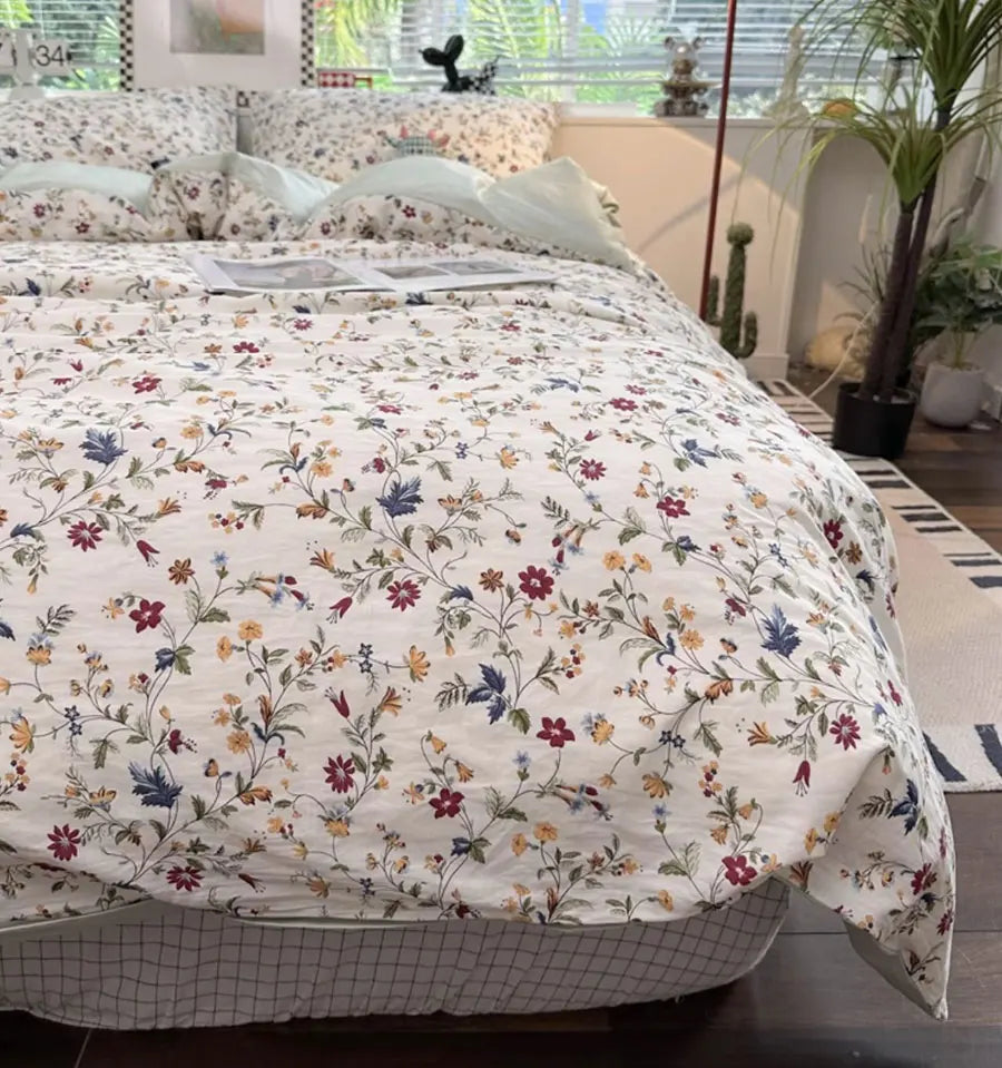 YOUMIKA  -  Fresh fashion pastoral flower green red bedding set,twin full queen king cotton home textile bed sheet pillow case quilt cover