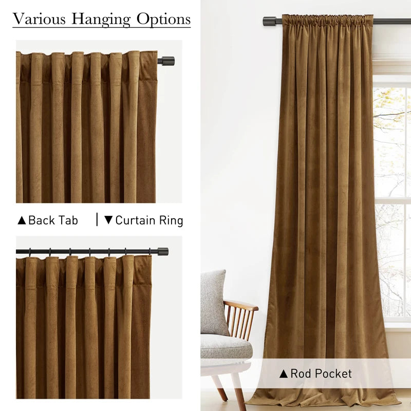 YOUMIKA  -  Velvet Curtains Event Decor Fire Retardant Fabric Window Drapes Darkening Curtain Panel for Living Room Bedroom Machine Washable