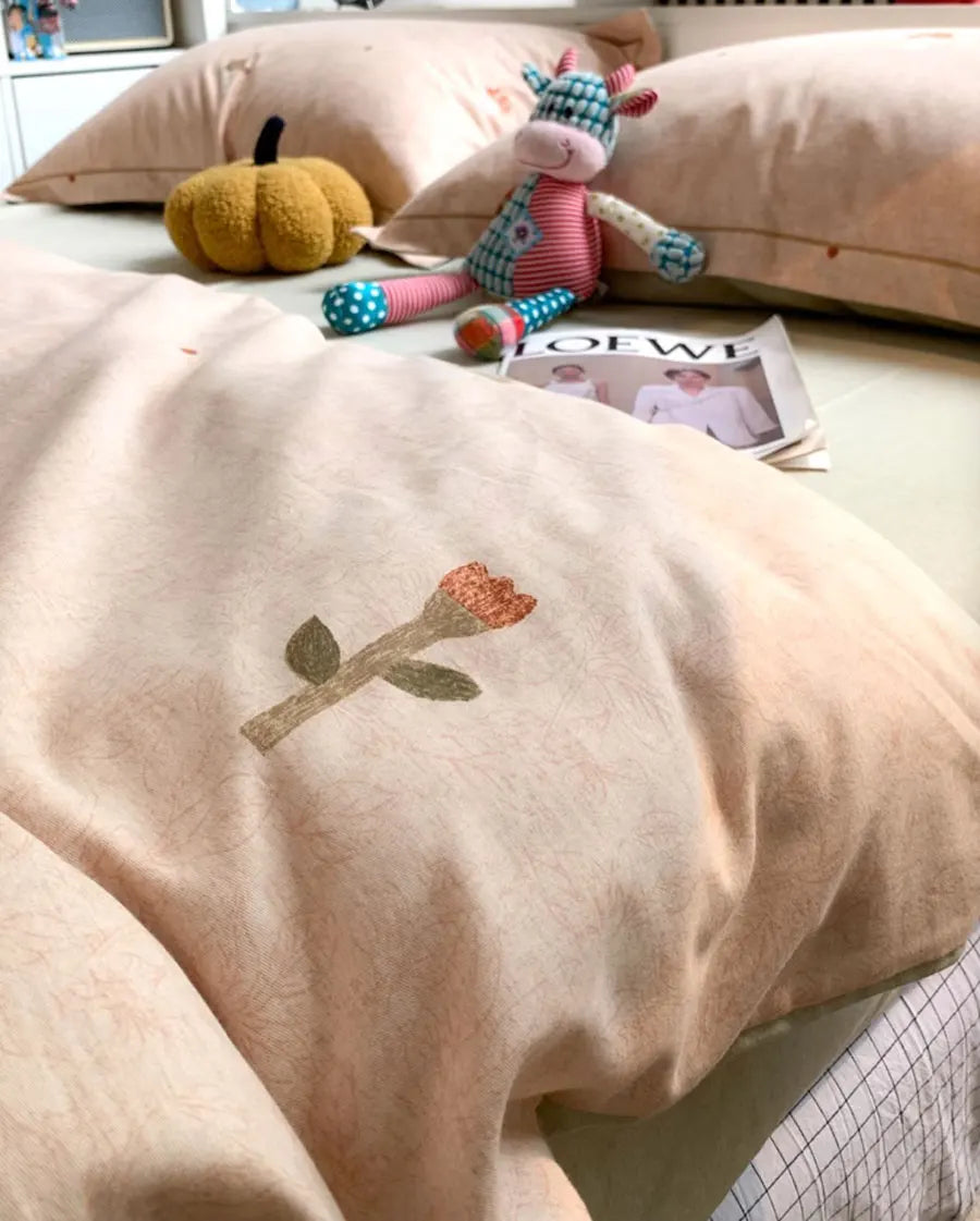 YOUMIKA  -  Cute pastoral flower mushroom bedding set teen,full queen king kawaii warm cotton home textile bed sheet pillow case quilt cover