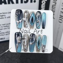 YOUMIKA  -  10Pcs Hot Cool Press On Nails Dark Devil's Eye Fake Nails 3D Metal Design False Nail Full Cover Wearable Manicure Nail Art Tips