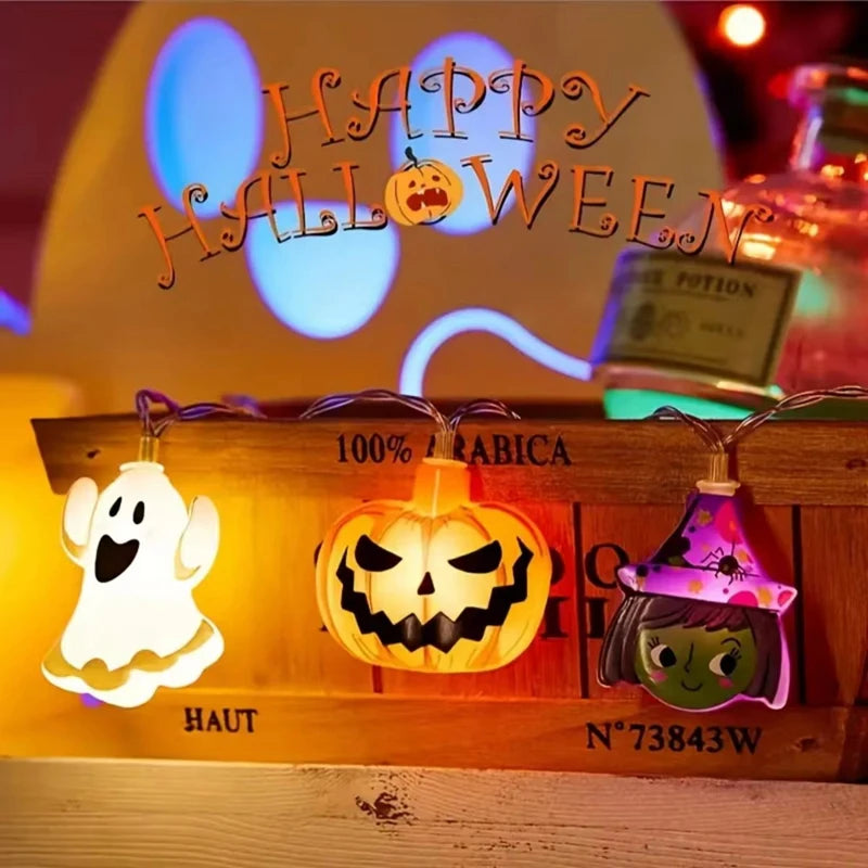 YOUMIKA  -  Halloween LED String Lights Pumpkin Ghost Spider Web Hanging Lamp Halloween Party Home Indoor Outdoor Decoration Battery Powered