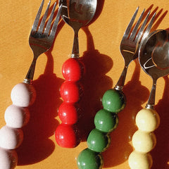 YOUMIKA  -   Lovely Tomatoes on Sticks String Fork Spoon 304 Stainless Steel Tableware Ceramic Ball