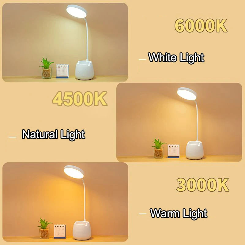 YOUMIKA  -  LED Desk Lamp With Pen Holder Rechargeable Eye Protection Night Light Touch Dimming Bendable Reading Lights For Bedside Lighting