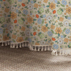 YOUMIKA  -  Cotton Cartoon Flower Curtains, Rural and Pastoral Style Curtain with Broom Tassels, Bedroom and Living Room