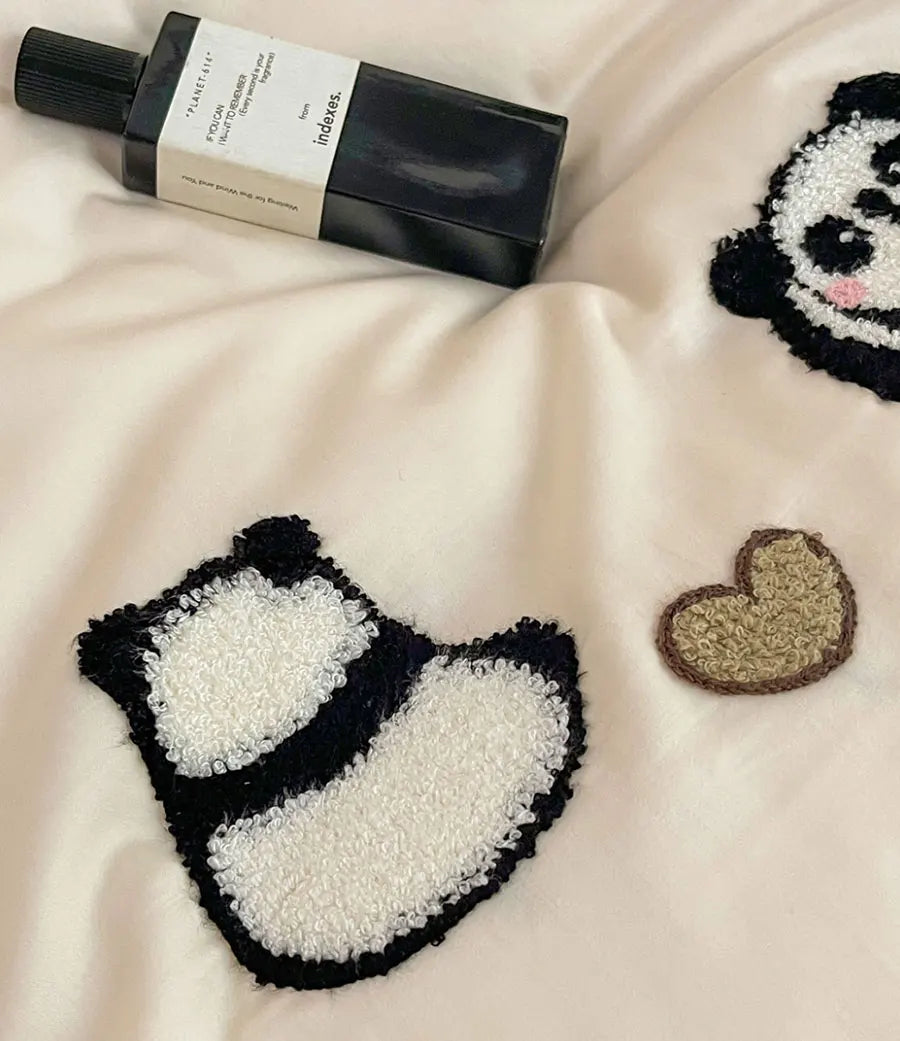 YOUMIKA  -  Cute embroidered panda bedding set single double teen,twin full queen king cotton home textile bed sheet pillow case duvet cover