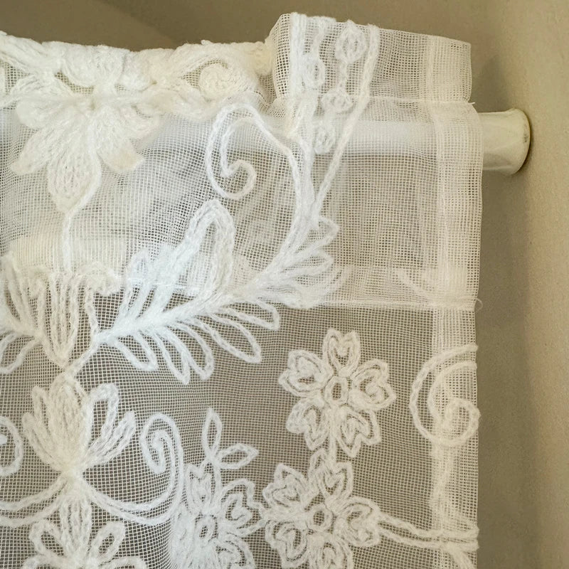 YOUMIKA  -  Sheer Lace Valance with Scalloped Bottom for Kitchen Bathroom Dining Room Living Room Bedroom and Basement Classic Floral Design